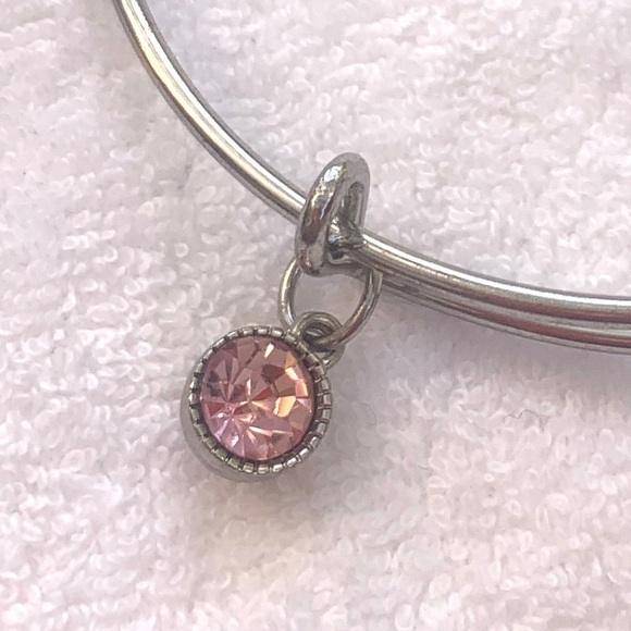 Silver Charm Bracelet With Pink Crystal Charm Expandable 2”- 3.5” - Picture 2 of 3